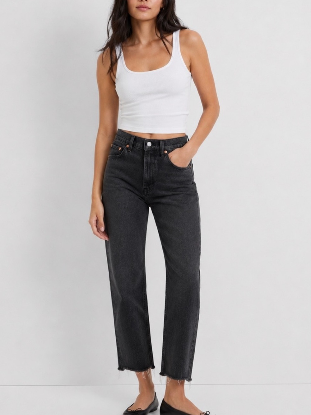 NWT Gap Cheeky Straight High Rise Jeans Raw Hem Washed Black Size 28 / 6